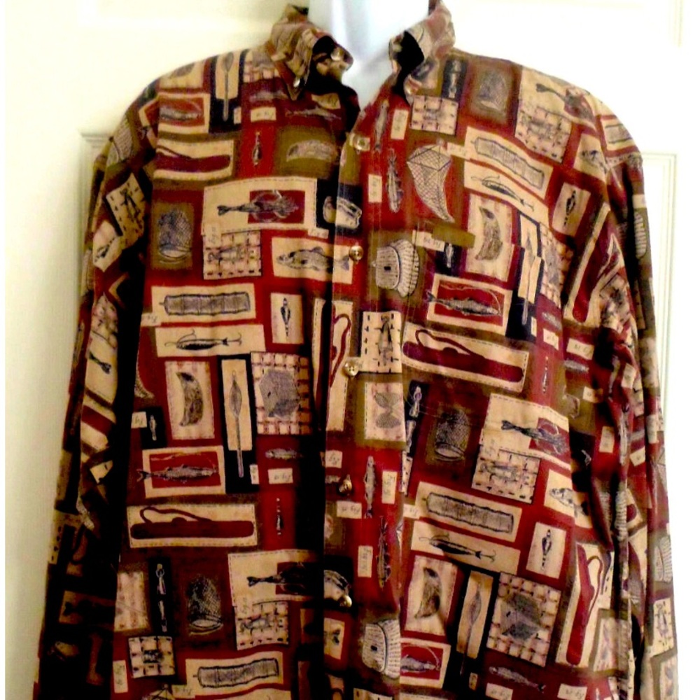 Woolrich XL Original Outerwear Fishing Motif Long Sleeve Shirt